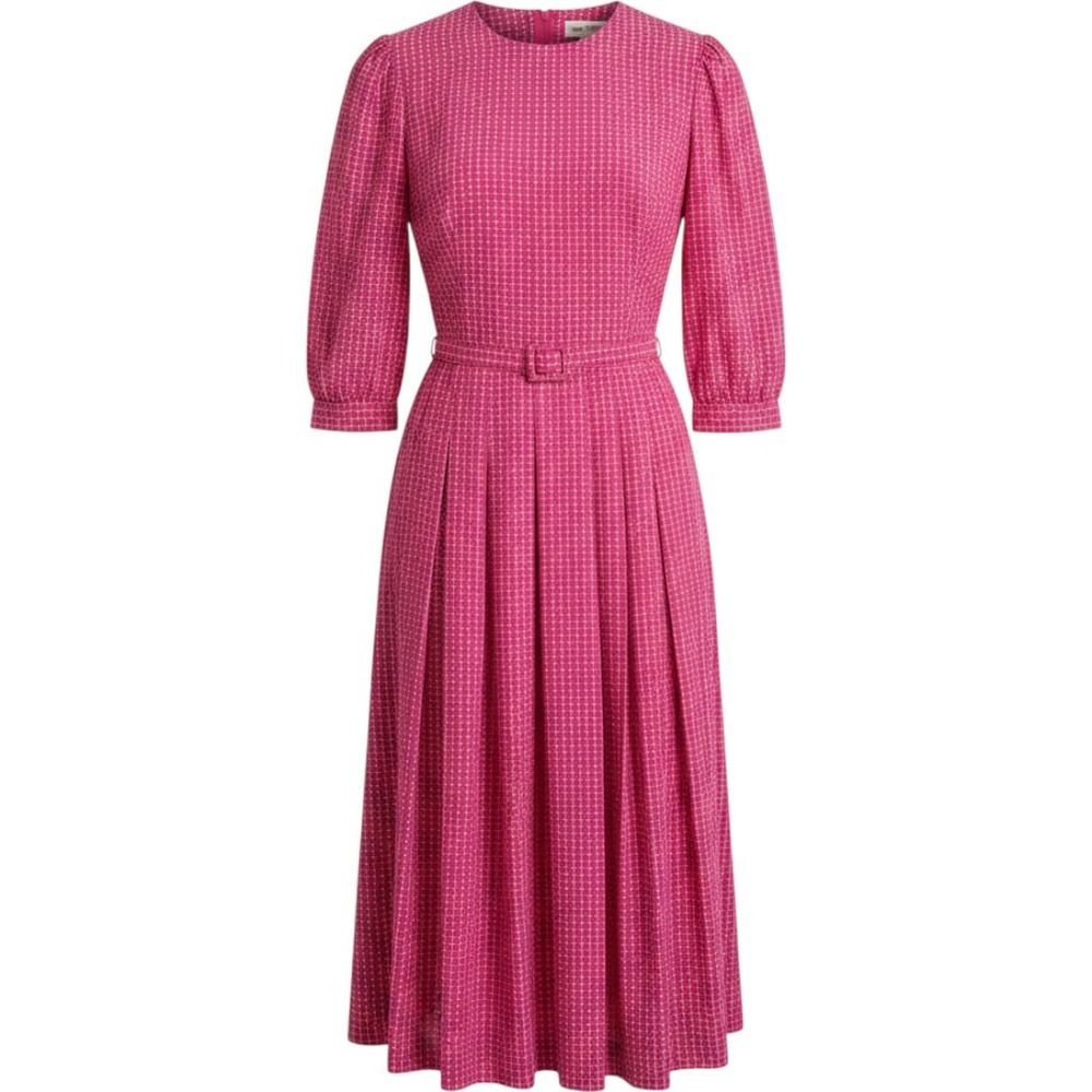 Vintage Pleated Belted Puff Sleeve Midi Dress Womens 12 Pink Petites For Maggy